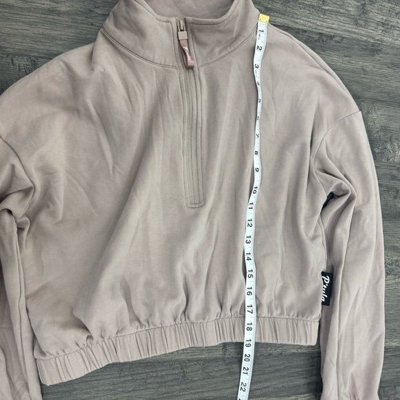 P'tula Mara Scrunch Women's Beige Tan Crop Sweatshirt Size Large - Picture 9 of 10